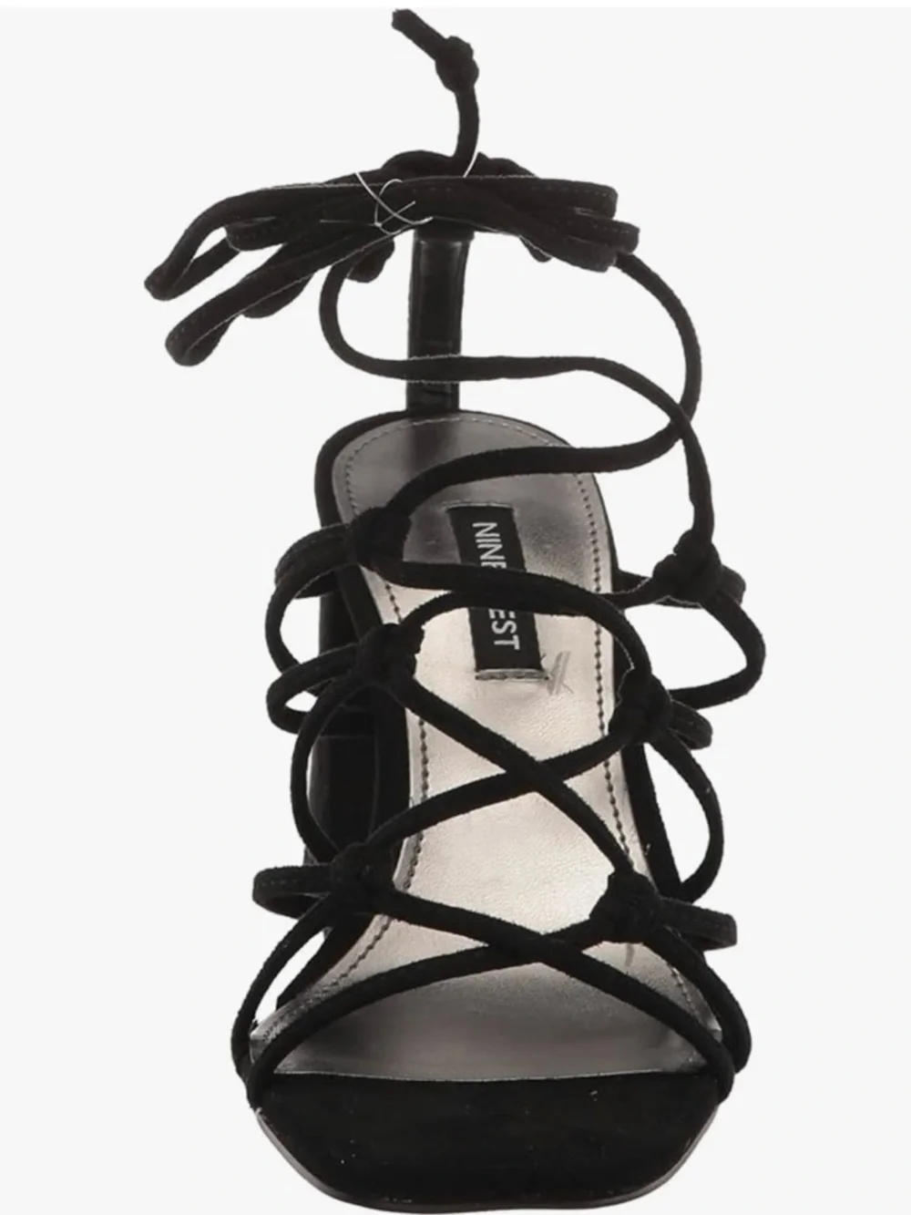 Nine West Glaven Lace-Up Heeled Sandals | Black Square Toe Size 9